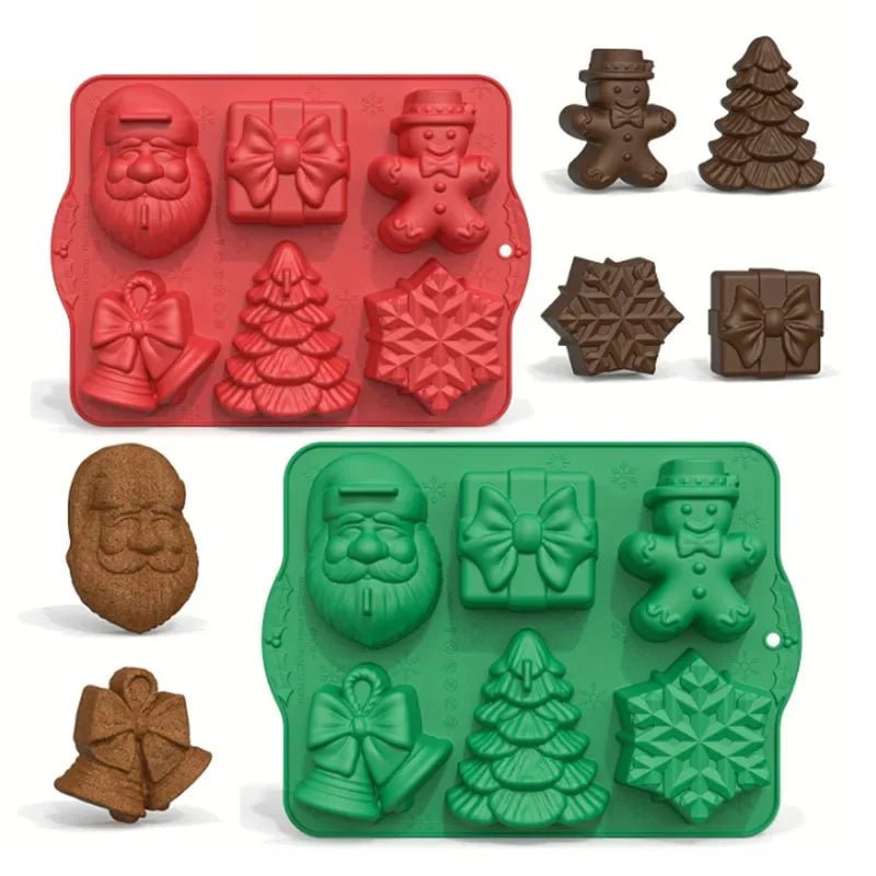 Nonstick Christmas Cookie Molds — Santa, Snowman, and Tree Shapes