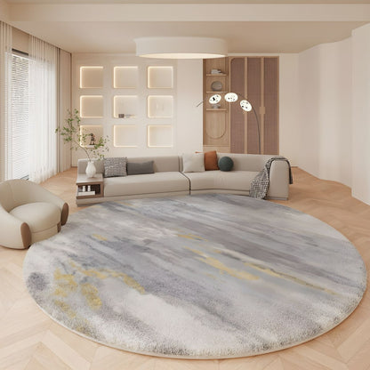 Nordic Grey Abstract Round Lambswool Rug