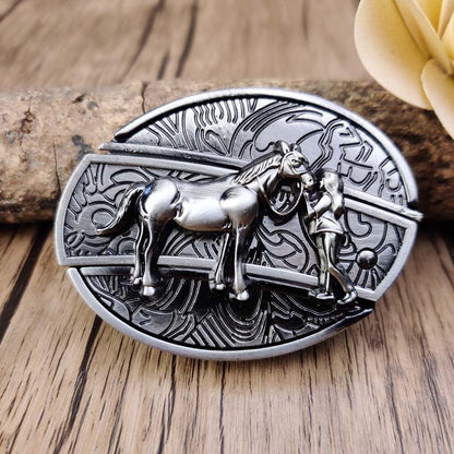 Oval Metal Cowboy Belt Buckle