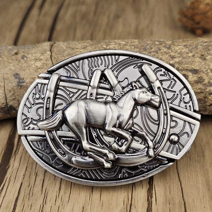 Oval Metal Cowboy Belt Buckle