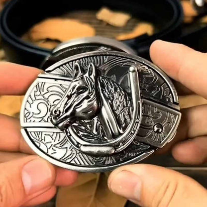 Oval Metal Cowboy Belt Buckle