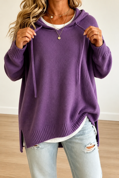 Oversized Drawstring Hooded Knit Sweater