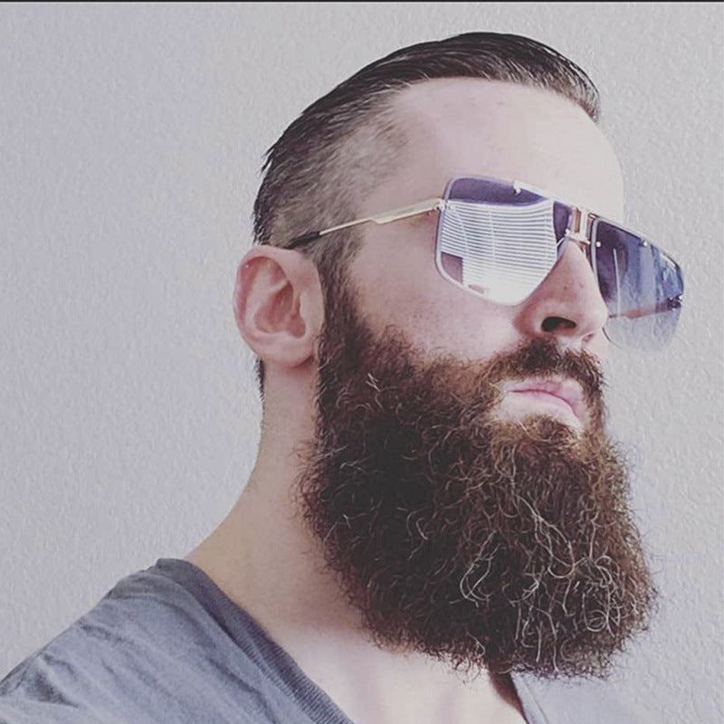 Oversized Rimless Gradient Square Aviator Sunglasses with Double Bridge