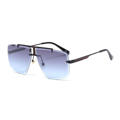 Oversized Rimless Gradient Square Aviator Sunglasses with Double Bridge