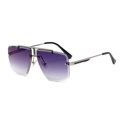 Oversized Rimless Gradient Square Aviator Sunglasses with Double Bridge
