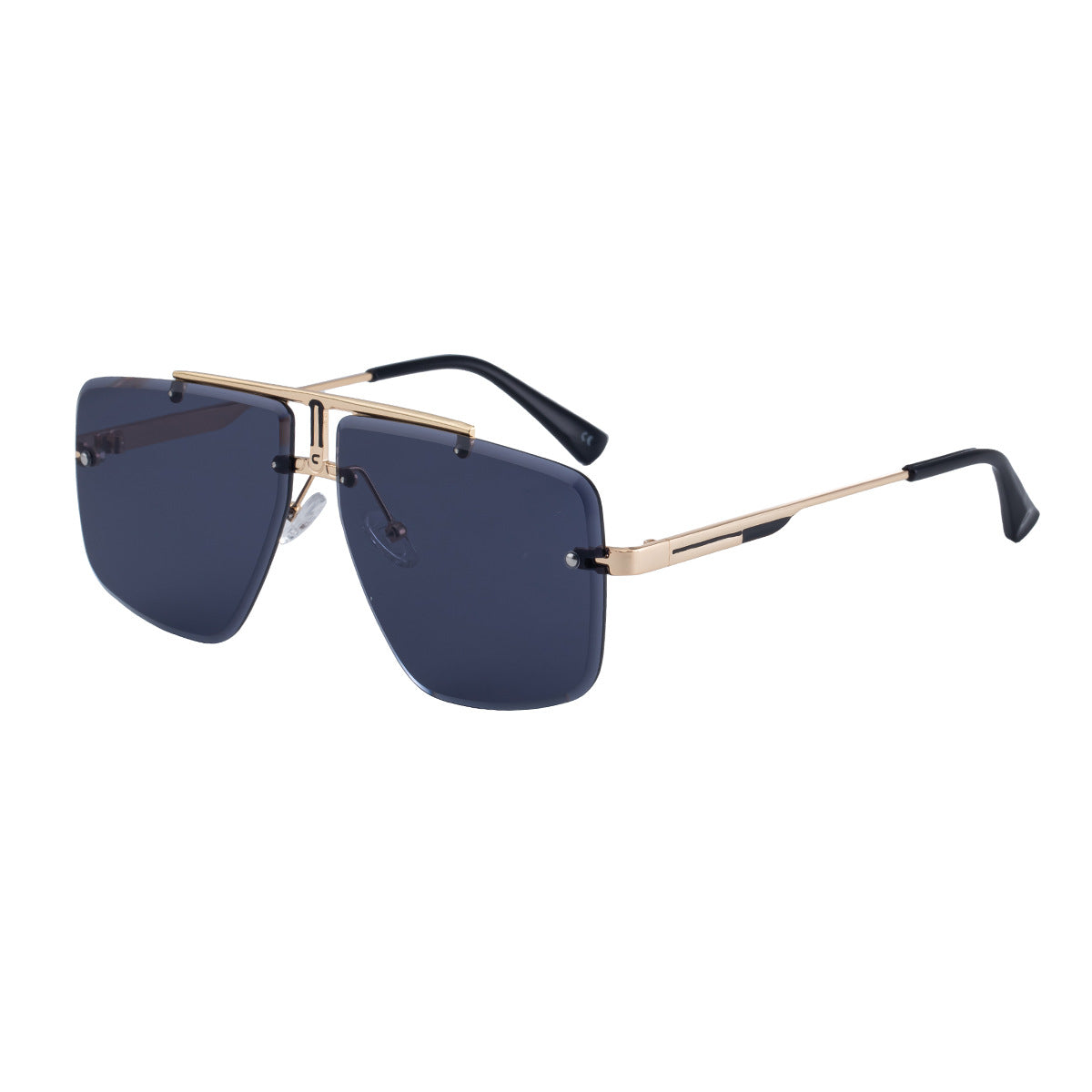 Oversized Rimless Gradient Square Aviator Sunglasses with Double Bridge