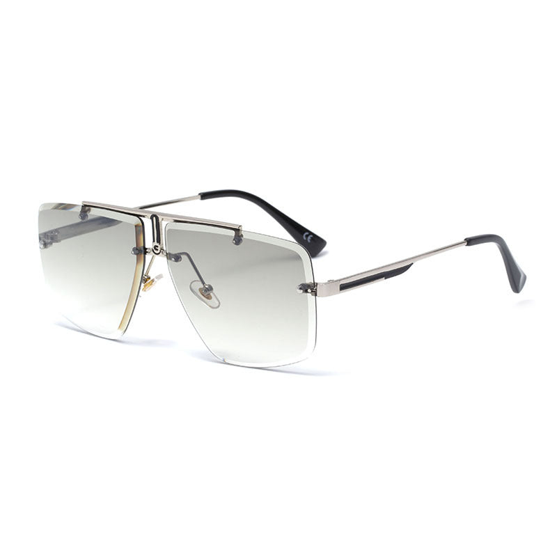 Oversized Rimless Gradient Square Aviator Sunglasses with Double Bridge