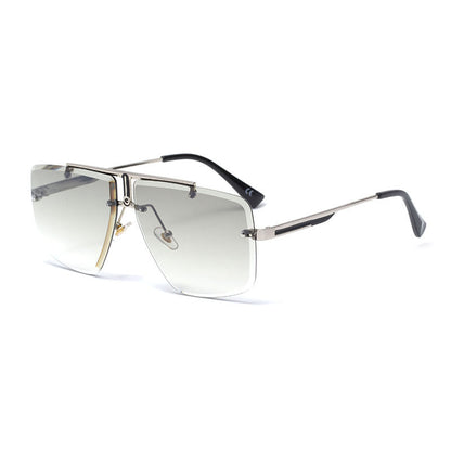 Oversized Rimless Gradient Square Aviator Sunglasses with Double Bridge