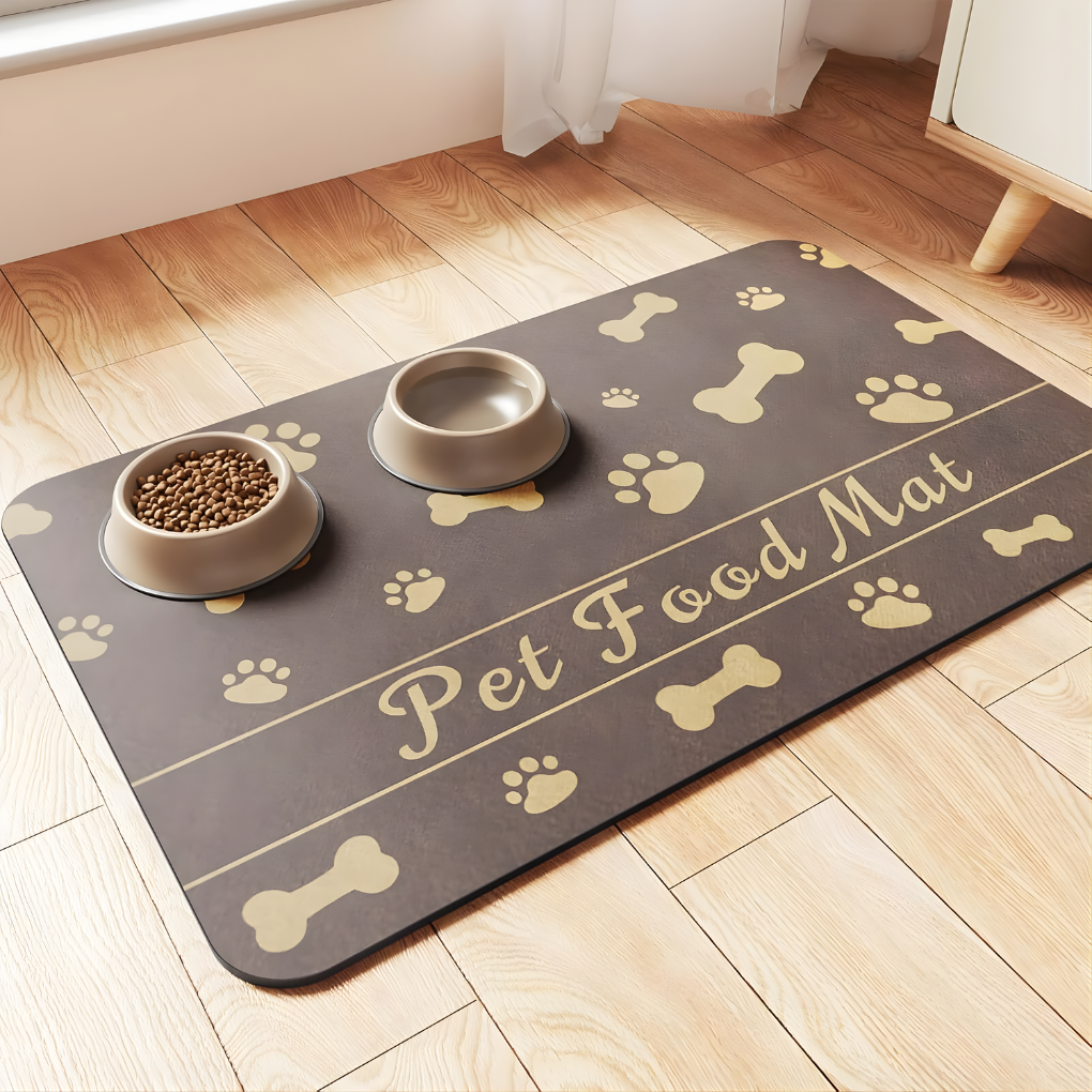 Pet Feeding Mat - Absorbent Pet Placemat for Food and Water Bowls