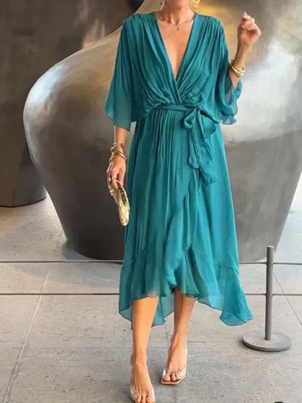 Whitney | Elegant Soft V-Neck Silk Dress for Women - Image 5