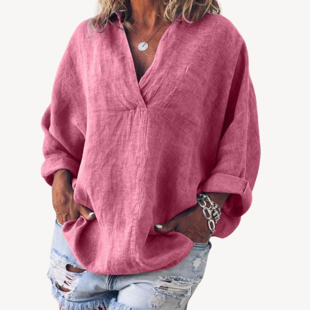 Doris - v-ausschnitt damenbluse | Casual linen blend - Image 5