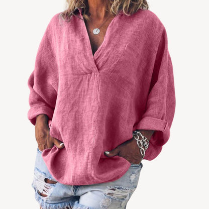 Doris - v-ausschnitt damenbluse | Casual linen blend - Image 5