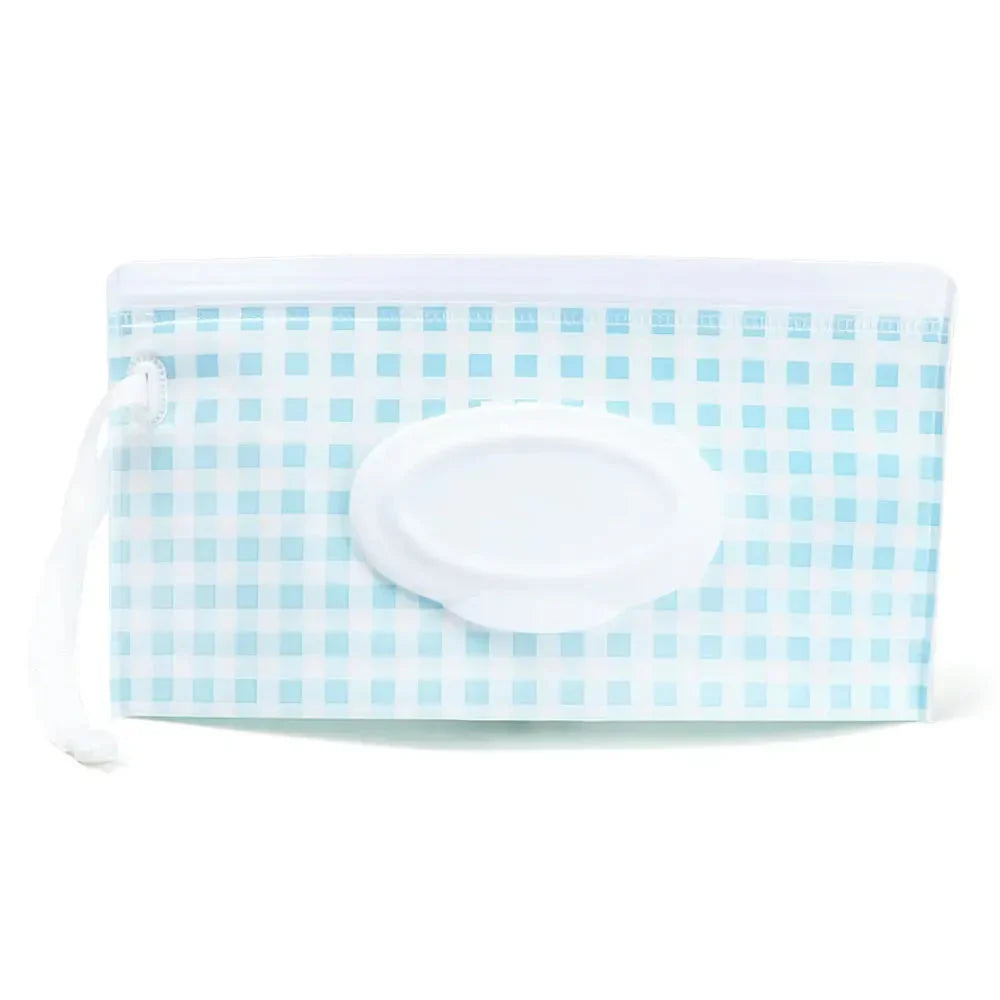 Portable Baby Wet Wipe Pouch with Flip Top Lid and Snap Strap