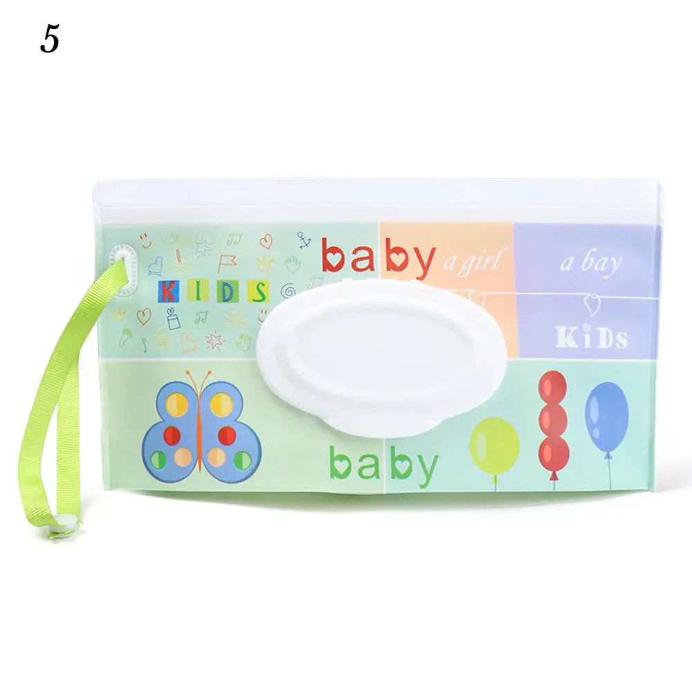 Portable Baby Wet Wipe Pouch with Flip Top Lid and Snap Strap