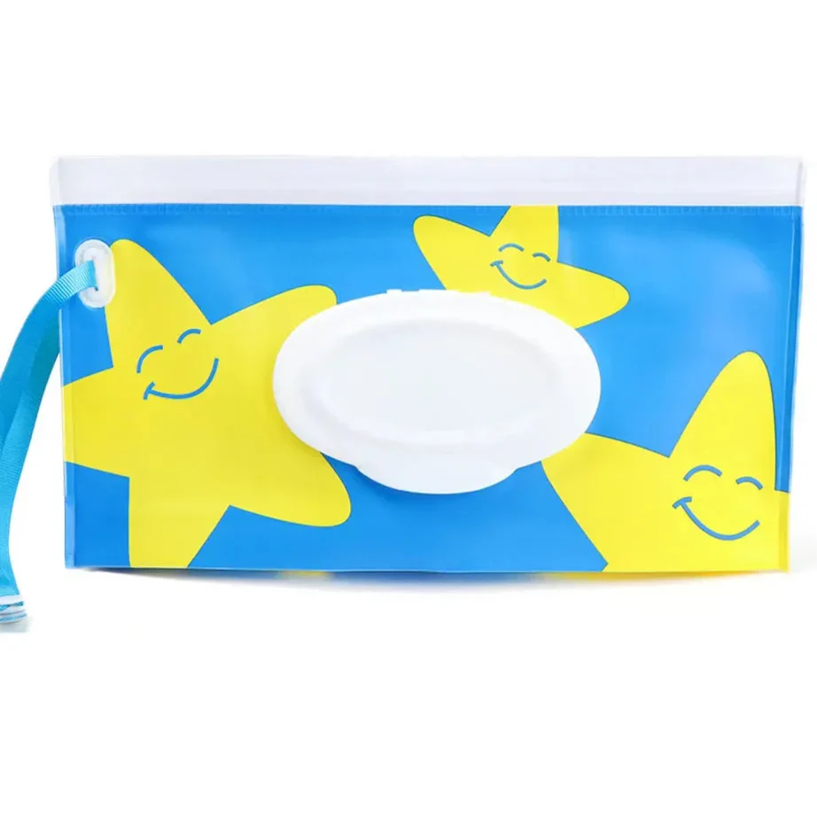Portable Baby Wet Wipe Pouch with Flip Top Lid and Snap Strap