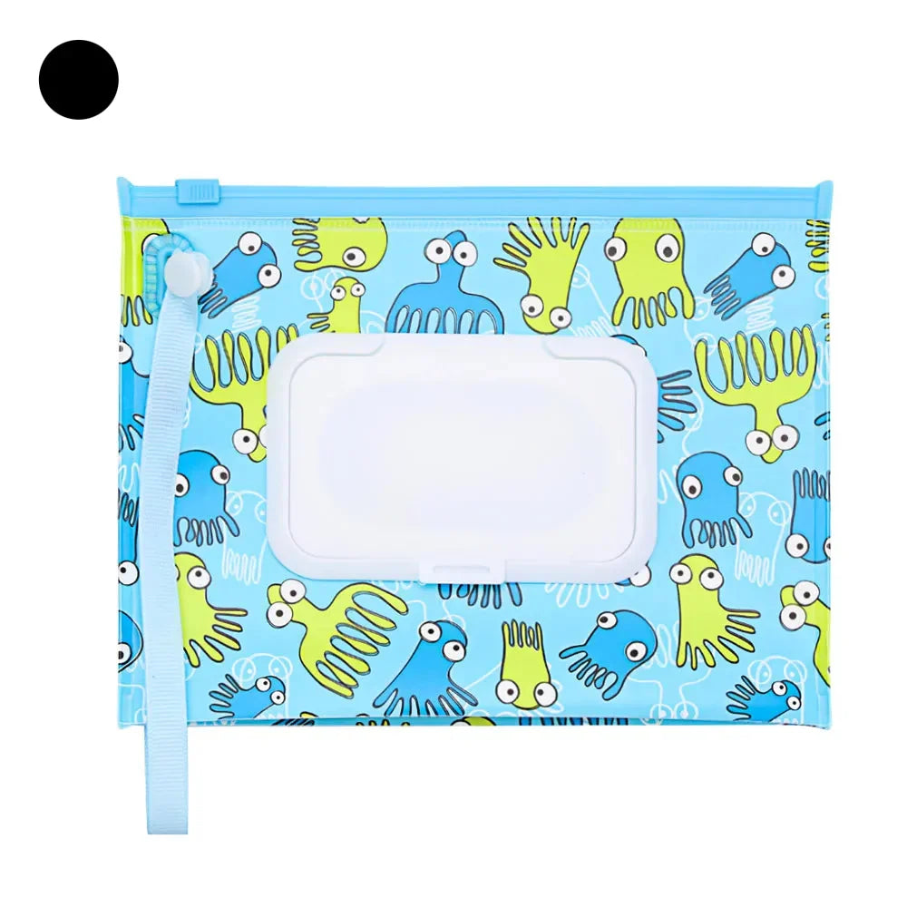 Portable Baby Wet Wipe Pouch with Flip Top Lid and Snap Strap