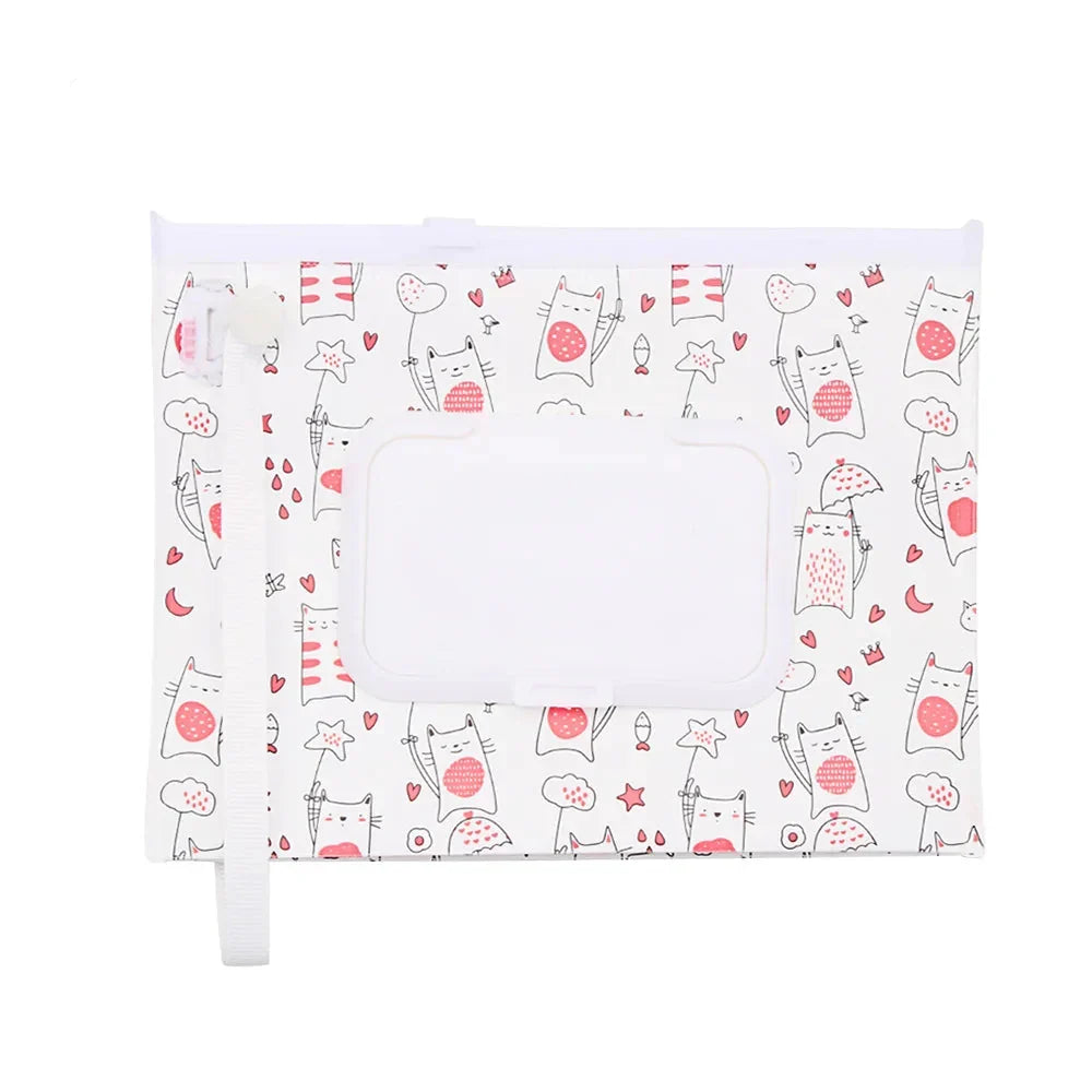 Portable Baby Wet Wipe Pouch with Flip Top Lid and Snap Strap