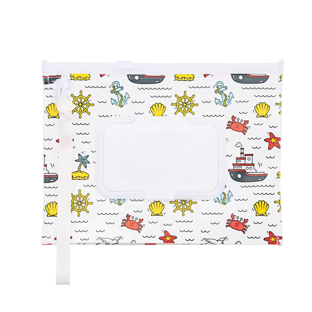 Portable Baby Wet Wipe Pouch with Flip Top Lid and Snap Strap