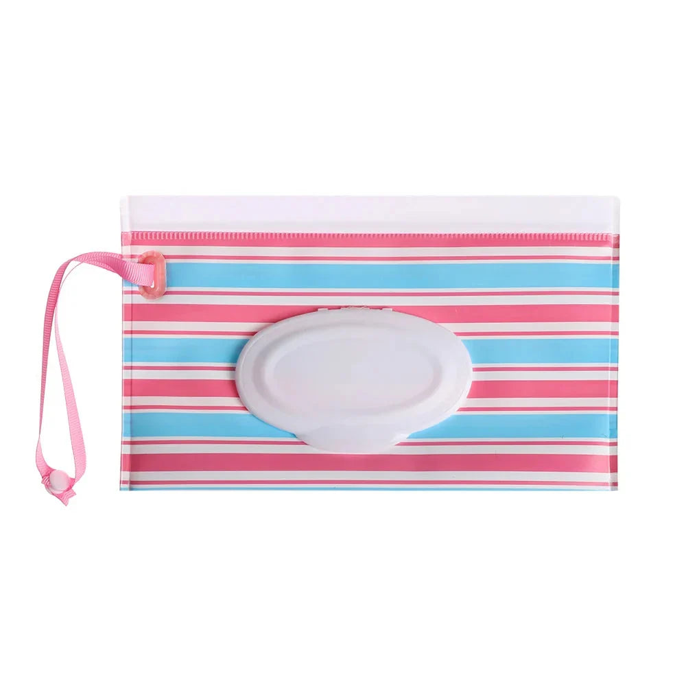 Portable Baby Wet Wipe Pouch with Flip Top Lid and Snap Strap