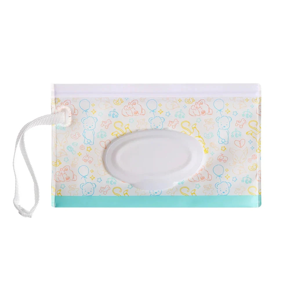 Portable Baby Wet Wipe Pouch with Flip Top Lid and Snap Strap