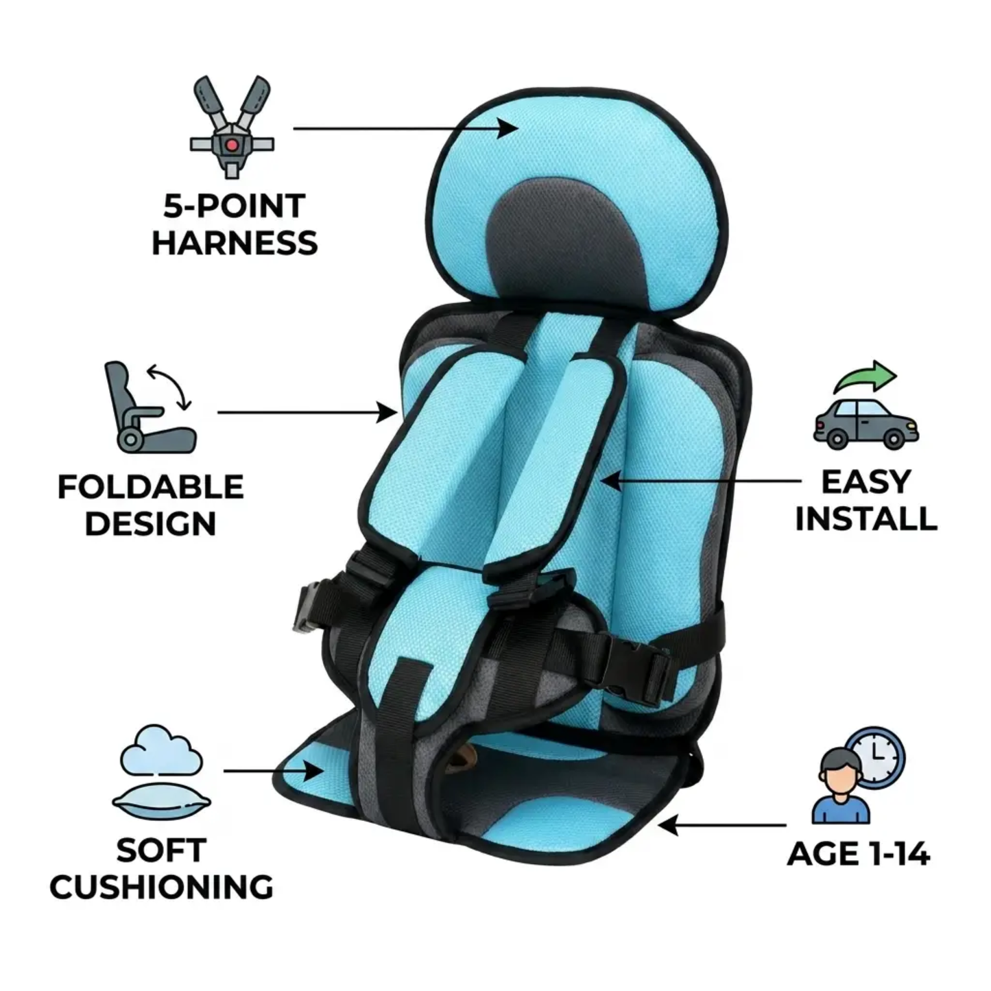Portable & Foldable Child Car Booster Seat