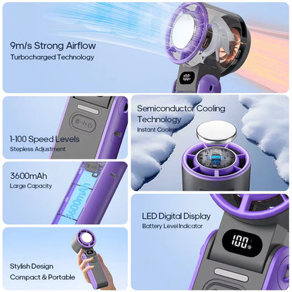 Portable Handheld Cooler Fan with 100 Speeds & Turbo Airflow