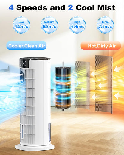 Portable Tower Fan Cooler with Humidifier & Remote