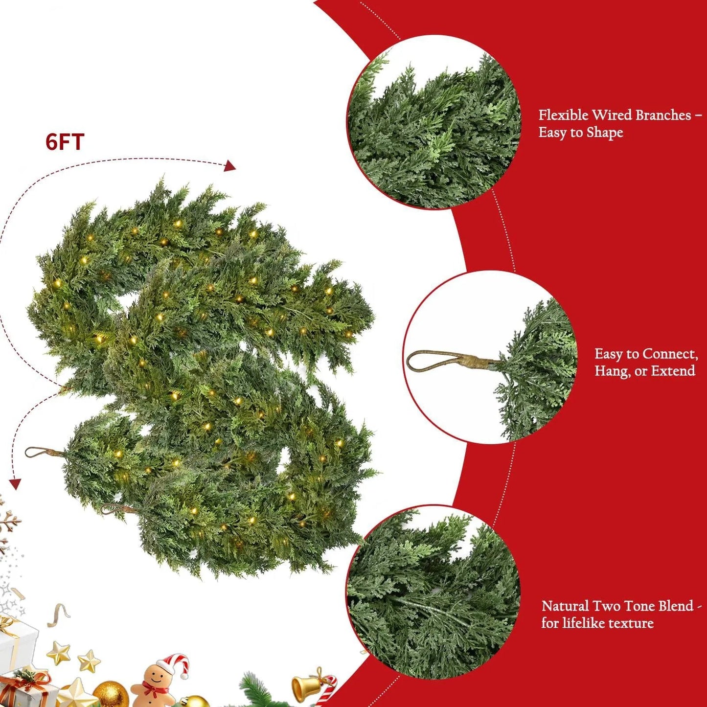 Pre-Lit Christmas Cedar Garland