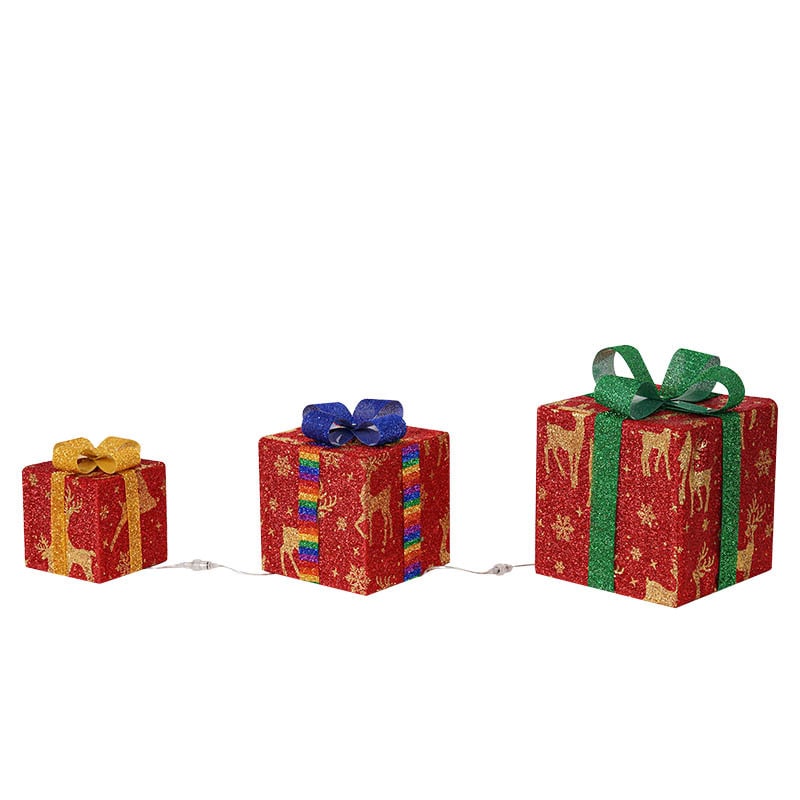 Pre-Lit Christmas Gift Boxes Outdoor Decoration, Set of 3 with LED Lights
