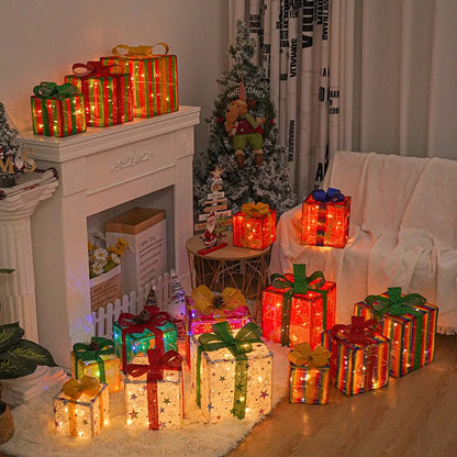 Pre-Lit Christmas Gift Boxes Outdoor Decoration, Set of 3 with LED Lights