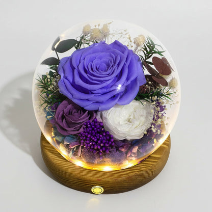 Preserved Rose Glass Dome with Integrated LED Lights