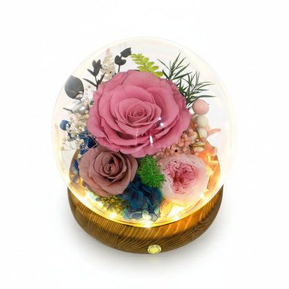 Preserved Rose Glass Dome with Integrated LED Lights