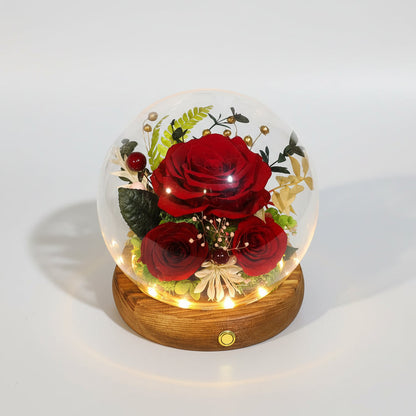 Preserved Rose Glass Dome with Integrated LED Lights