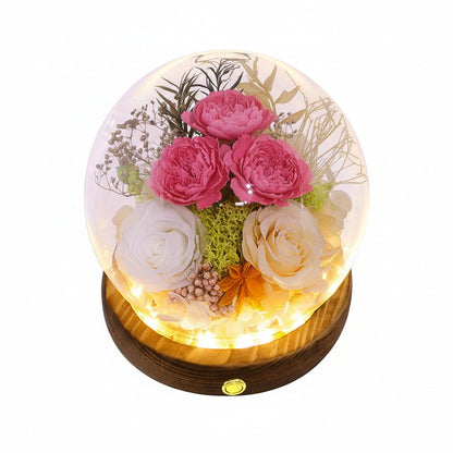 Preserved Rose Glass Dome with Integrated LED Lights