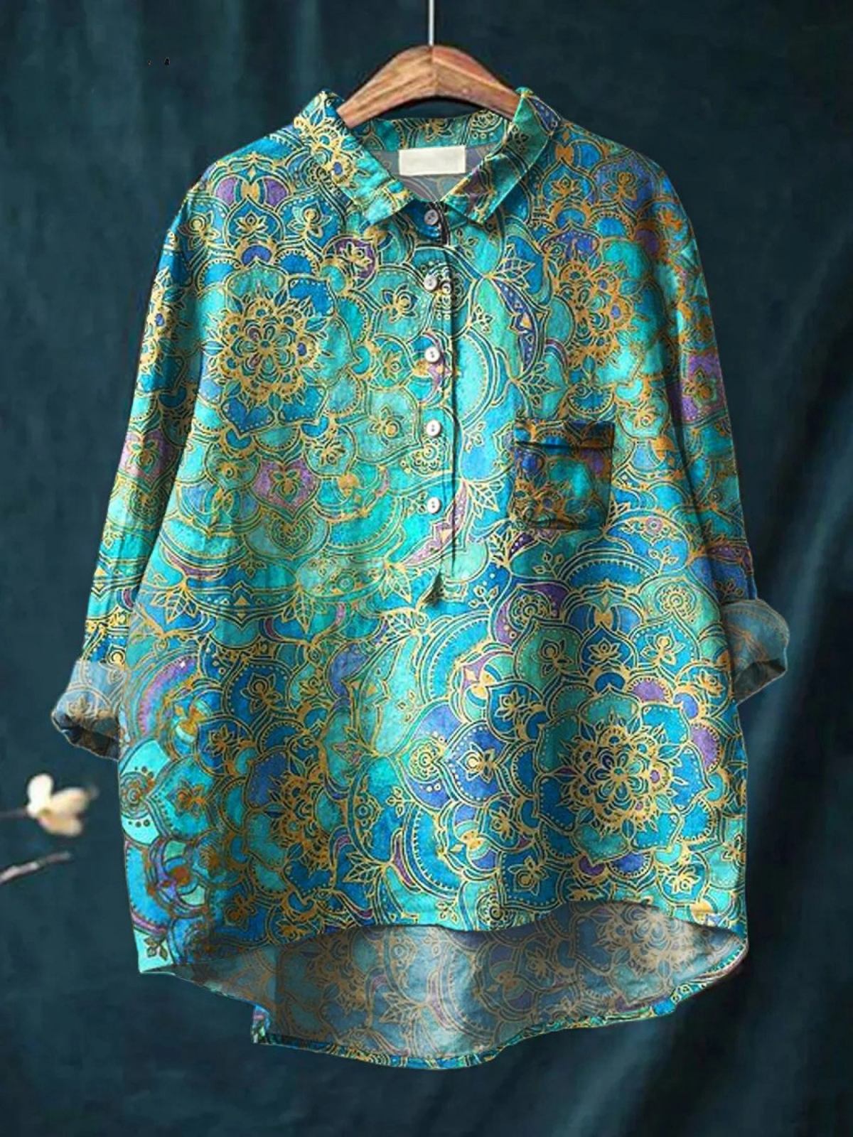 Printed Shirt Dress with Pocket
