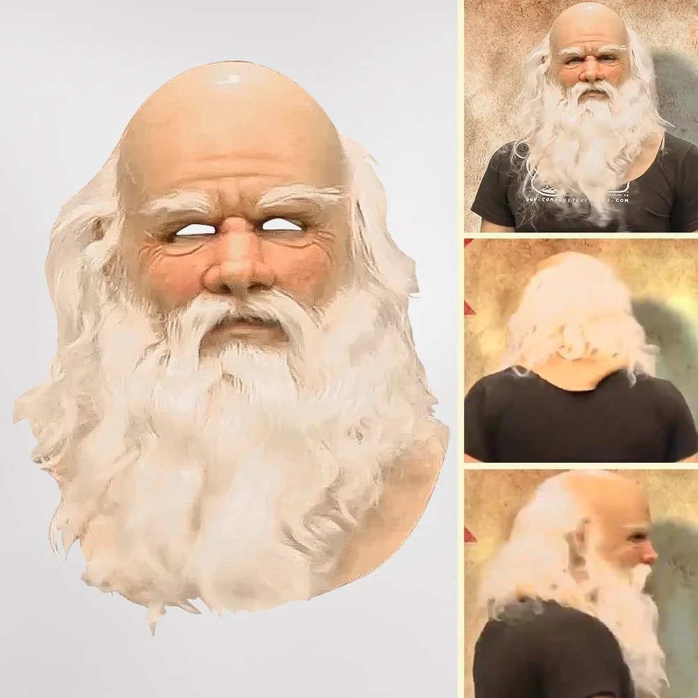 Realistic Latex Full-Head Santa Claus Mask with Long White Beard