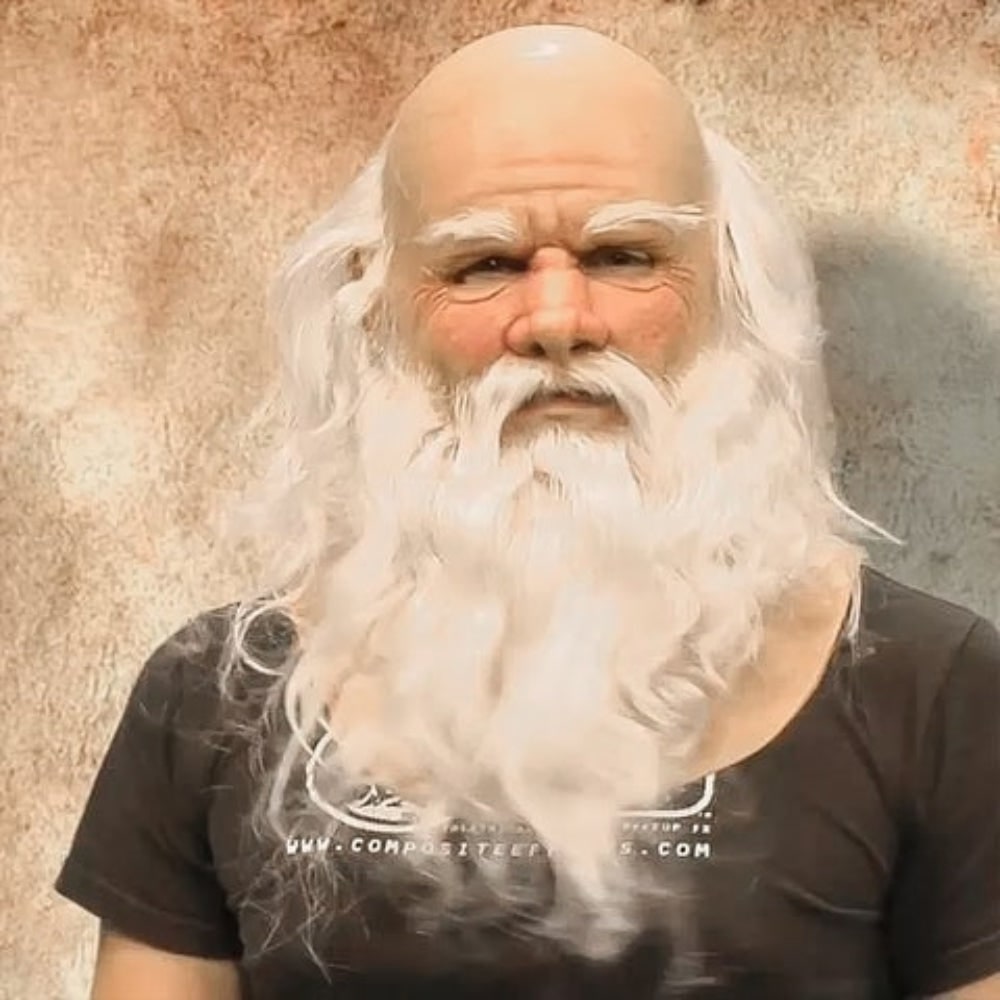Realistic Latex Full-Head Santa Claus Mask with Long White Beard