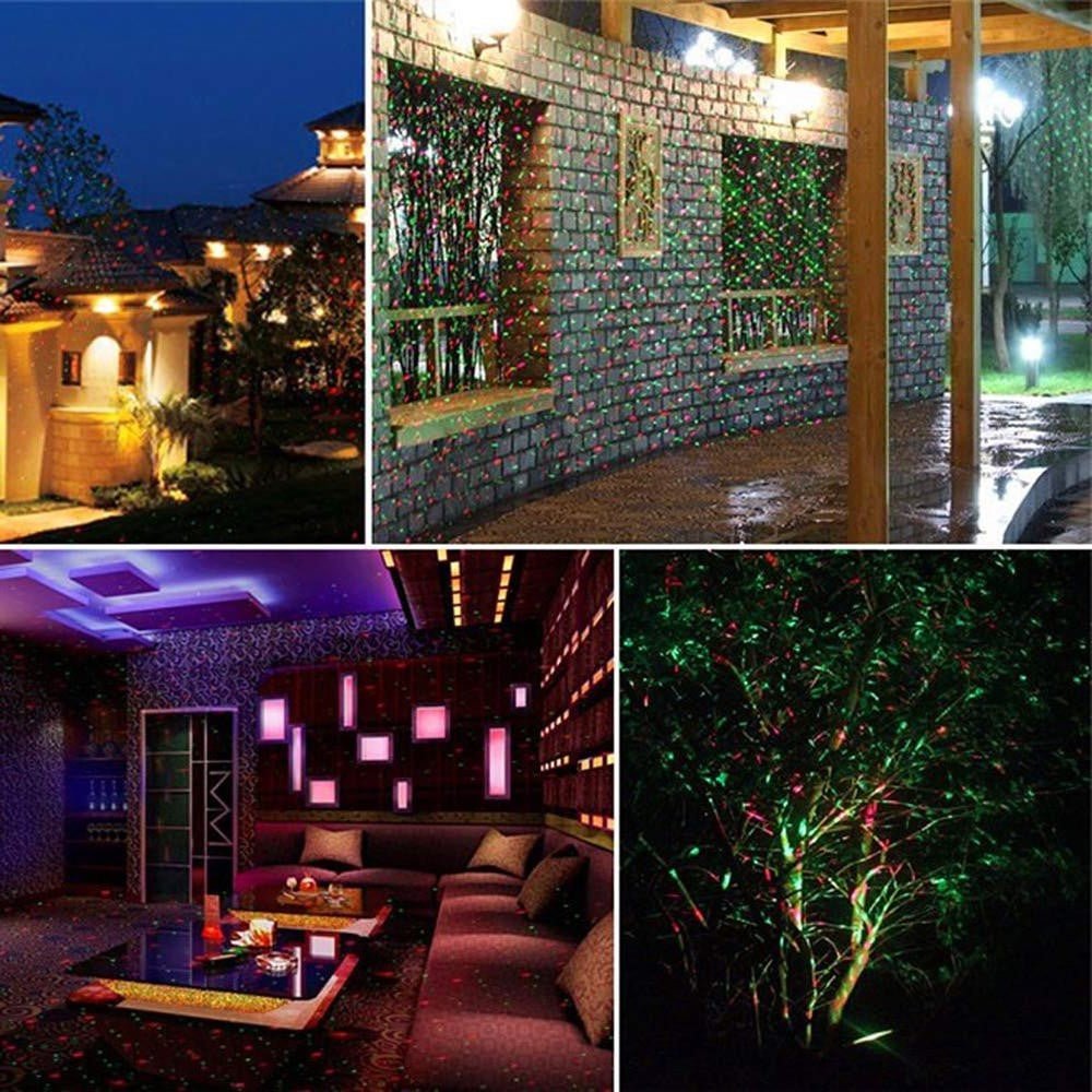 Red & Green Garden Laser Projector with Rotating Light Patterns