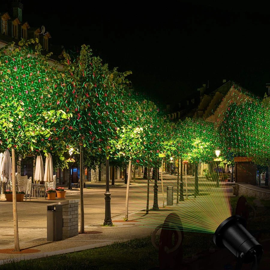 Red & Green Garden Laser Projector with Rotating Light Patterns