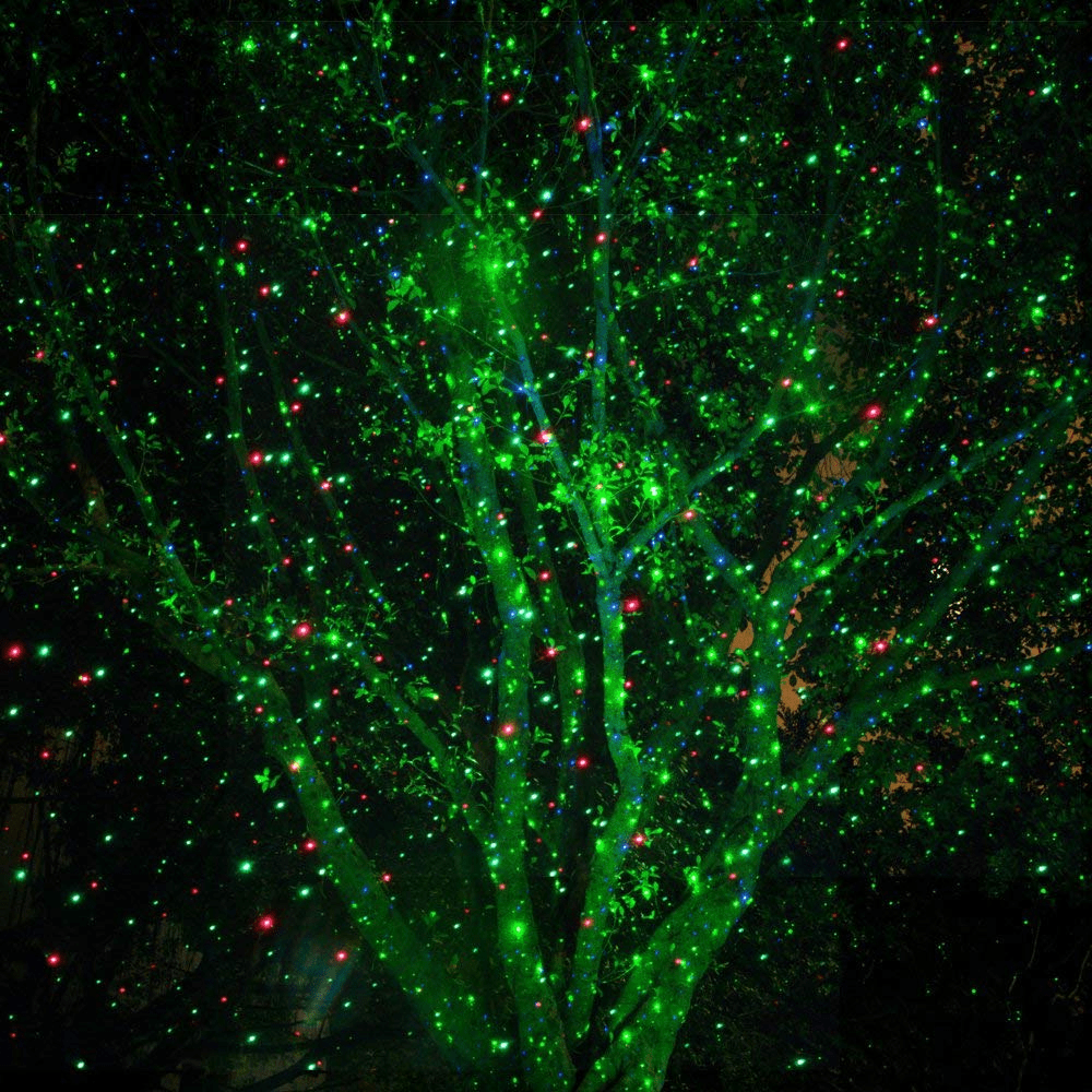 Red & Green Garden Laser Projector with Rotating Light Patterns