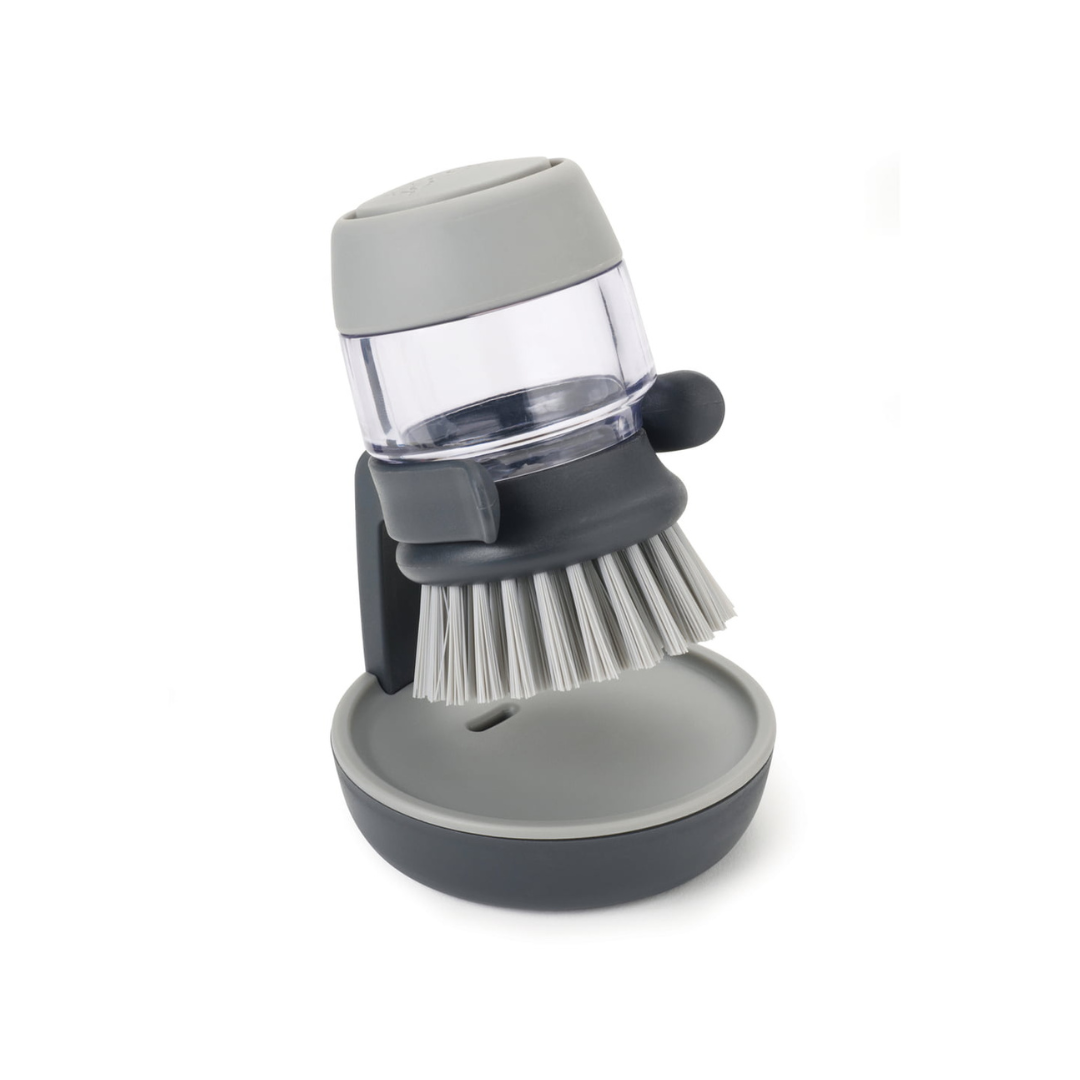 Refillable Soap-Dispensing Dish Brush with Non-Scratch Bristles and Draining Stand
