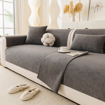 Reversible Stretch Fitted Sofa Cover with Non-Slip Backing and Plush Microfleece