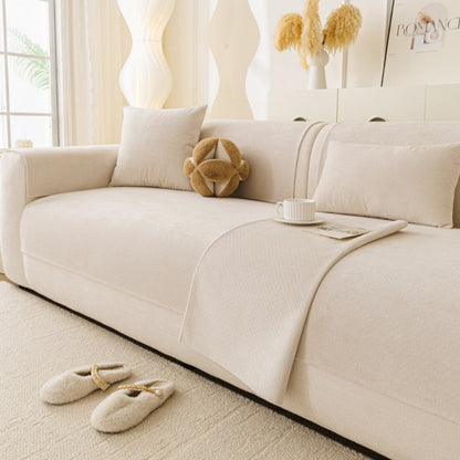 Reversible Stretch Fitted Sofa Cover with Non-Slip Backing and Plush Microfleece