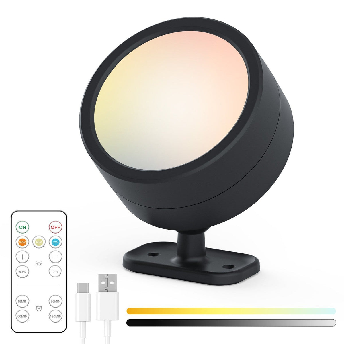 RGB LED Adjustable Accent Spotlight with Remote and USB-C Mount