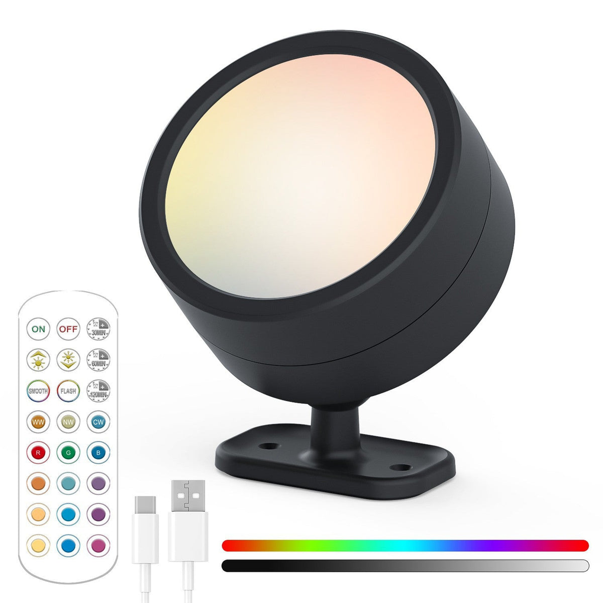 RGB LED Adjustable Accent Spotlight with Remote and USB-C Mount