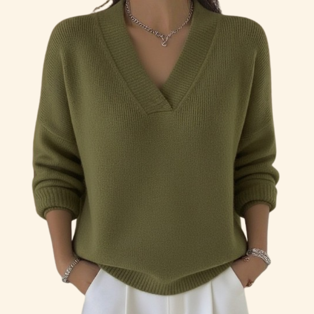 Image of Rhonda | Women's V-Neck Relaxed Fit Pullover Sweater