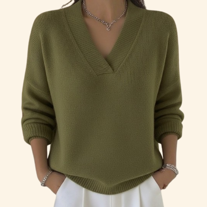 Image of Rhonda | Women's V-Neck Relaxed Fit Pullover Sweater