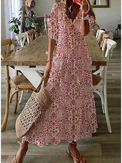 Image of Rochelle | Women's V-Neck A-Line Midi Dress