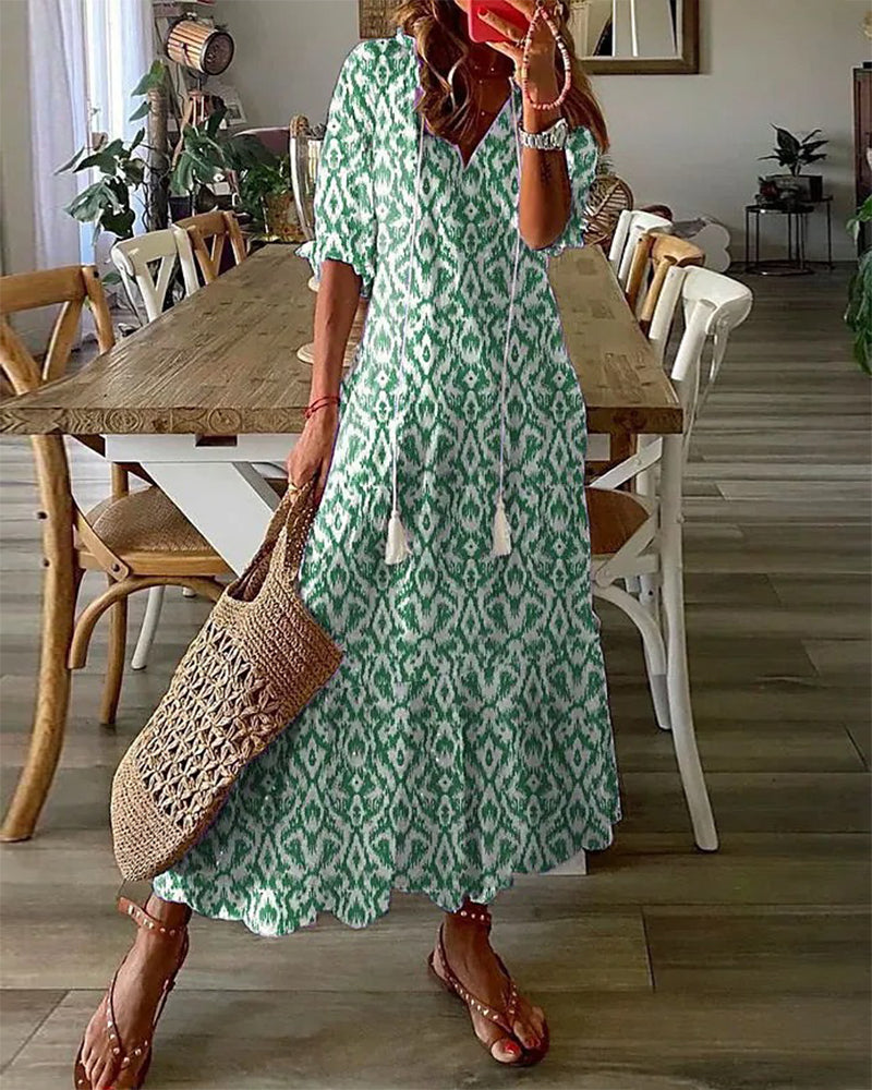 Image of Rochelle | Women's V-Neck A-Line Midi Dress