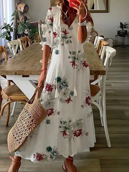 Image of Rochelle | Women's V-Neck A-Line Midi Dress